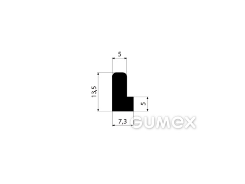 "L" Gummiprofil, 13,5x7,3/5mm, 70°ShA, EPDM, -40°C/+100°C, schwarz, 